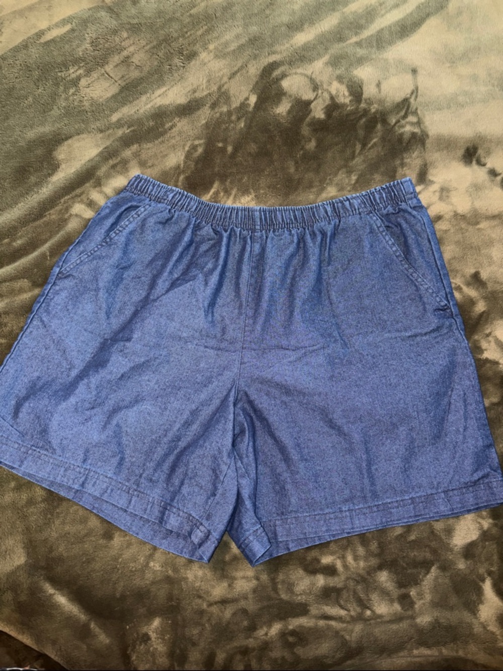 Casual Elastic Waist Blue Denim-Look Shorts
